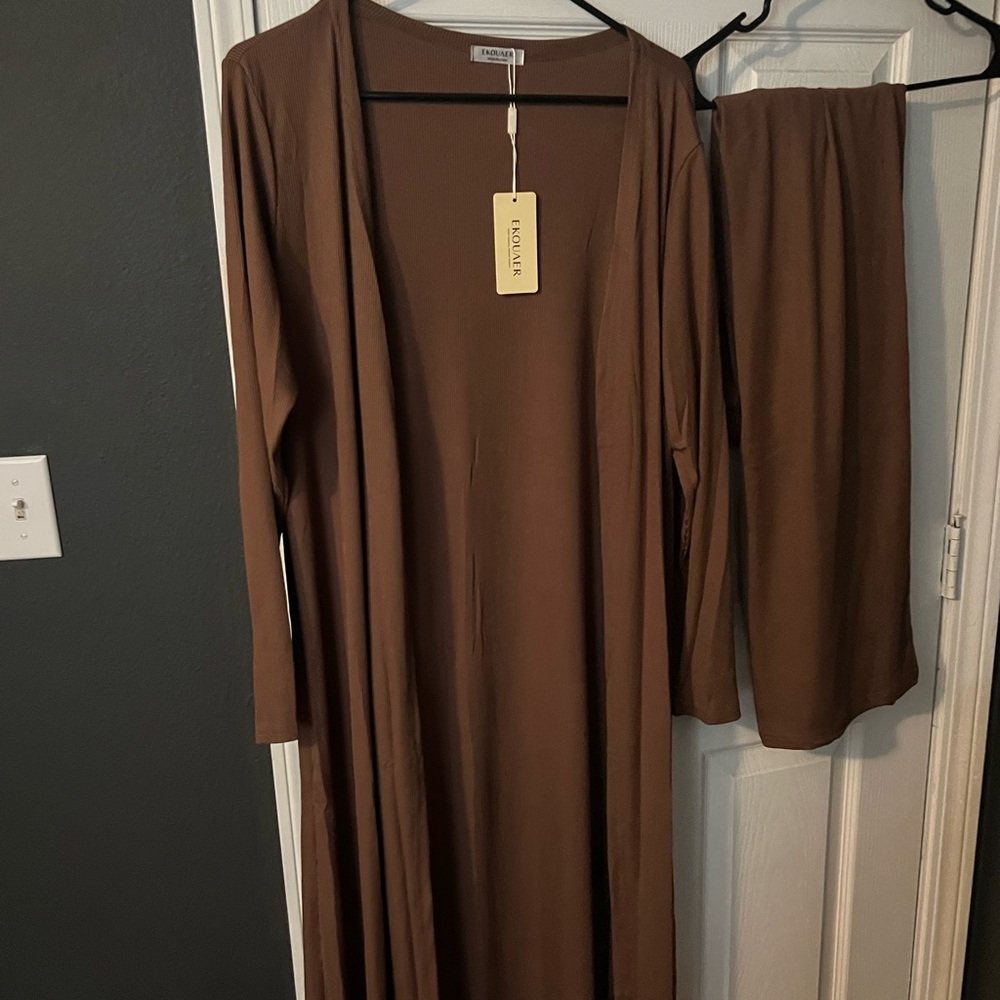 Ekouaer Brown Cardigan and Pants Set